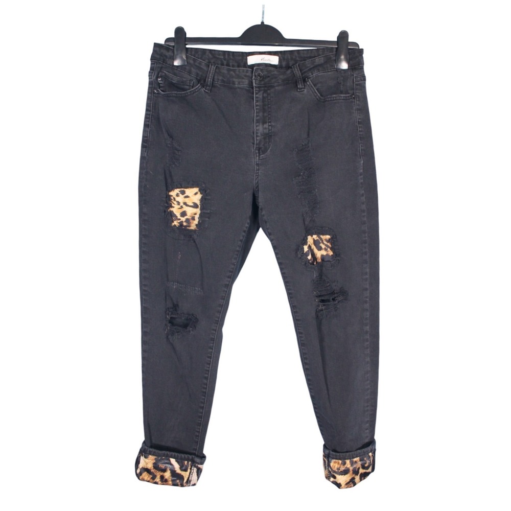KANCAN Stretch Denim LEOPARD PATCHED/CUFFED Mid-Rise DESTROYED Skinny Jeans XL